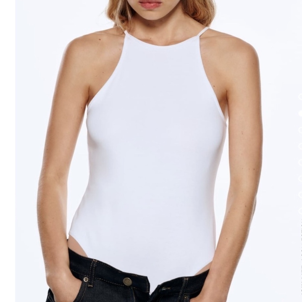 Zara | NWT White Racer Back Snap Gusset Stretch Bodysuit Tank Top S